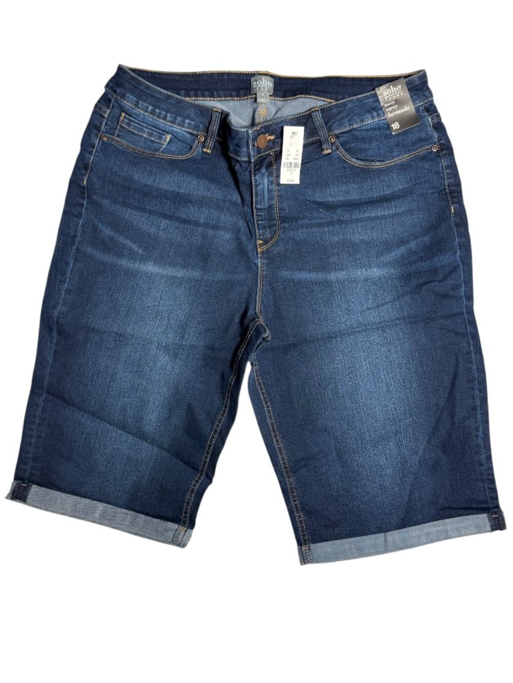 NWT New York & Co. SoHo Jeans Curvy Bermuda Short, Denim, SZ 18